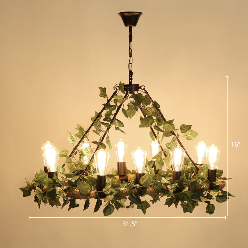 Wagon Wheel Farmhouse Metal Chandelier With Plant Accents - Dining Room Hanging Light 10 / Green