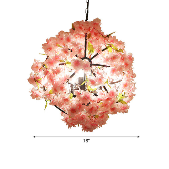 Pink Cherry Blossom Farmhouse Chandelier - Metal Dining Room Suspension Light Fixture