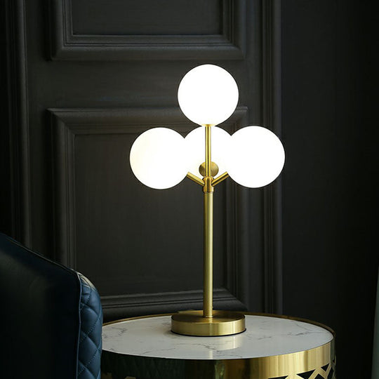 Modern Gold Ball Tree Shape Table Lamp With 4 Cream Glass Lights