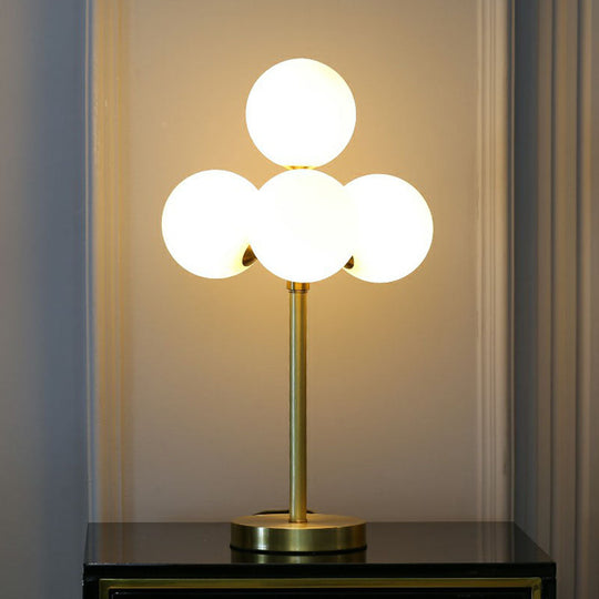 Modern Gold Ball Tree Shape Table Lamp With 4 Cream Glass Lights