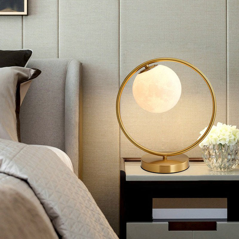 Gold Plated Opaline Glass Ball Table Lamp - Sleek Bedroom Nightstand Light