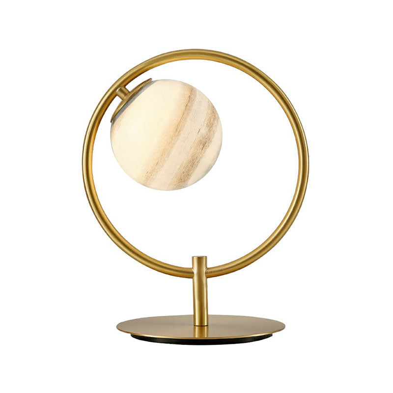 Gold Plated Opaline Glass Ball Table Lamp - Sleek Bedroom Nightstand Light