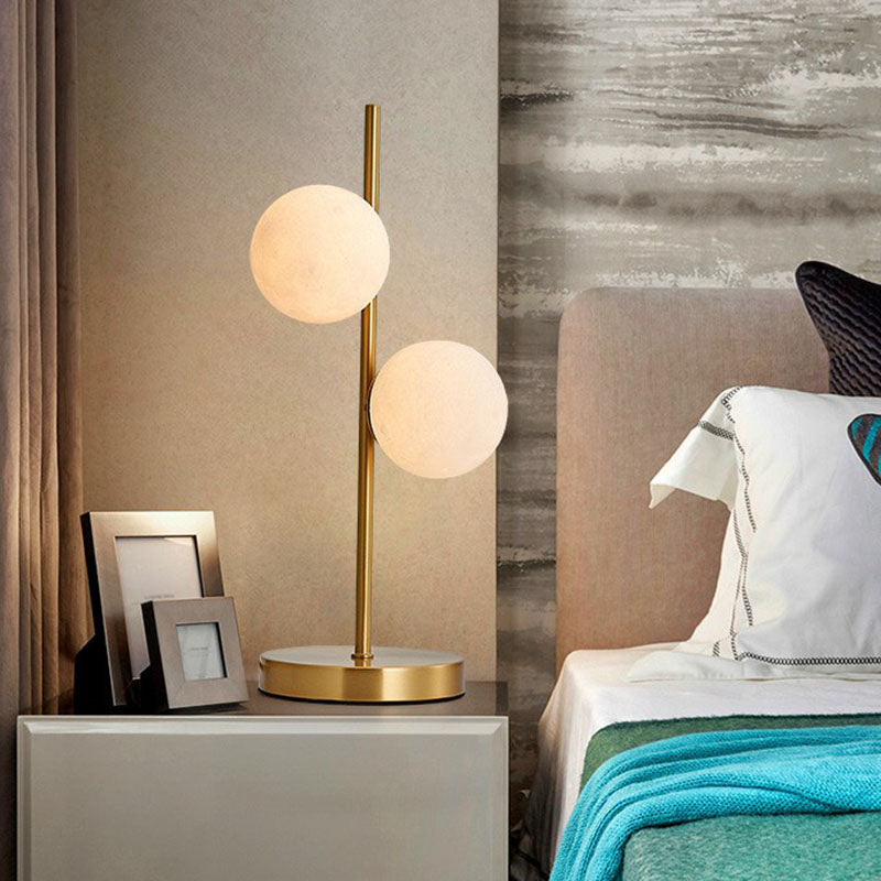 Gold Plated Opaline Glass Ball Table Lamp - Sleek Bedroom Nightstand Light