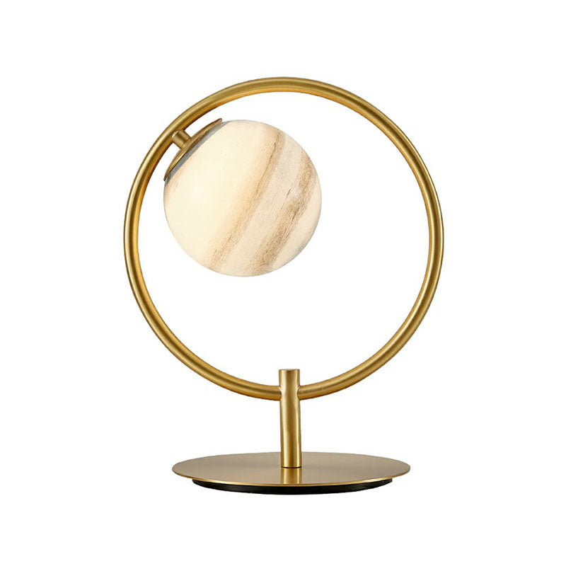 Planet Table Lamp: Nordic Gold Finish Stained Glass Night Light With Metal Ring