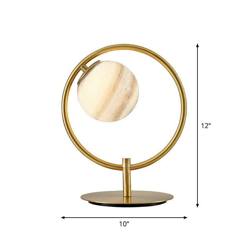 Planet Table Lamp: Nordic Gold Finish Stained Glass Night Light With Metal Ring