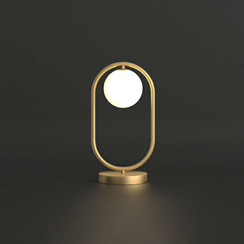 Minimalist Oval Table Lamp With Milk Glass Shade - Gold Finish