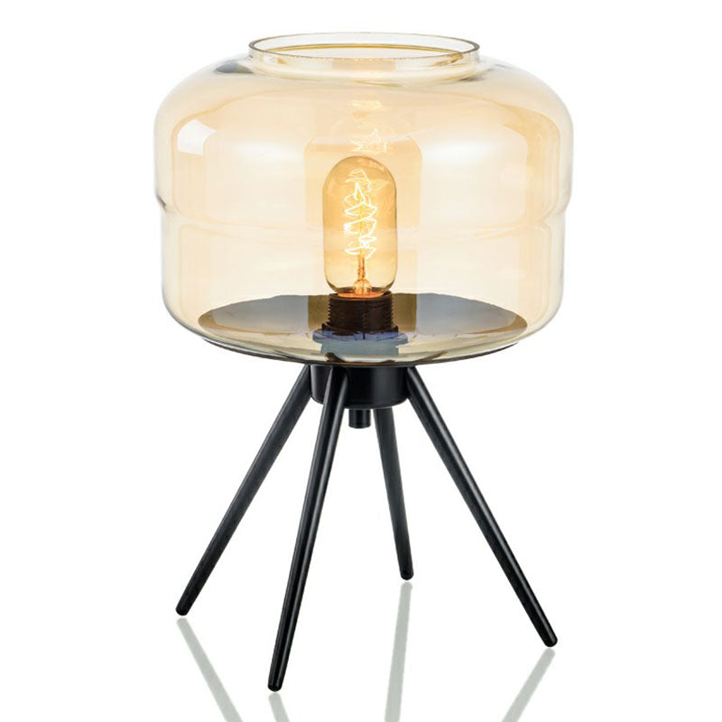 Nordic Metal Tripod Bedside Lamp With Glass Jar Shade Amber