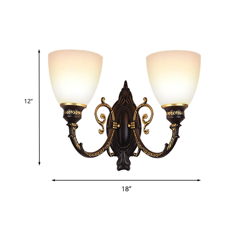 Frosted Glass Wall Sconce Light - Retro 1/2-Light Bedroom Lighting In Black