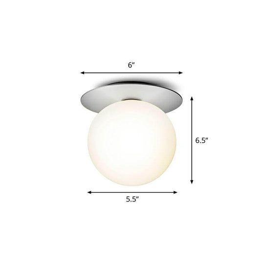 Modern Semi Flush Mount Ceiling Lamp with Ball Glass Shade - 1 Bulb Aisle Lighting