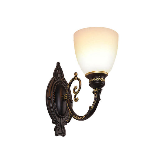 Frosted Glass Wall Sconce Light - Retro 1/2-Light Bedroom Lighting In Black