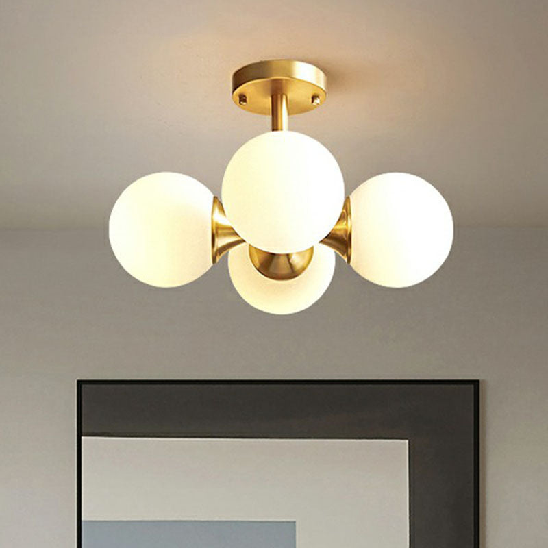 Minimalist Gold Ceiling Light with Opal Glass Shade - Ideal for Bedroom Design