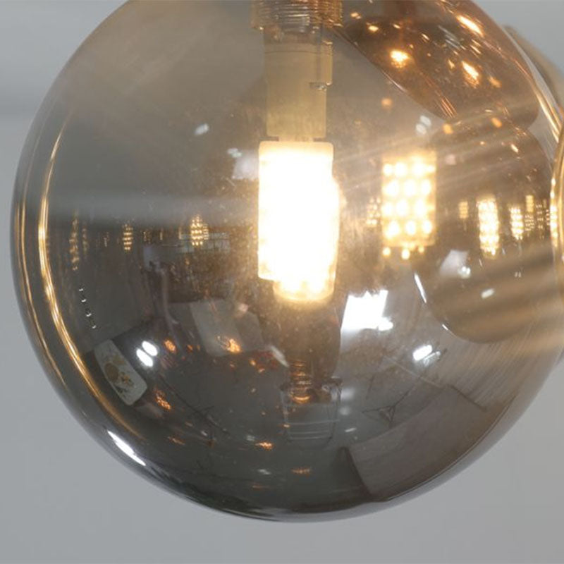 Postmodern Ball Smoke Grey Glass Ceiling Lamp with Gold Finish - Semi Flush Light Fixture (5 Lights)