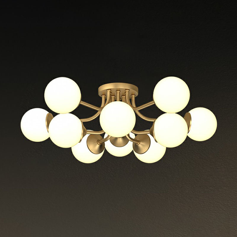 Postmodern Opal Glass Gold Plated Chandelier - Semi Flush Ceiling Light for Living Room