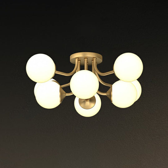 Postmodern Opal Glass Gold Plated Chandelier - Semi Flush Ceiling Light For Living Room 8 /