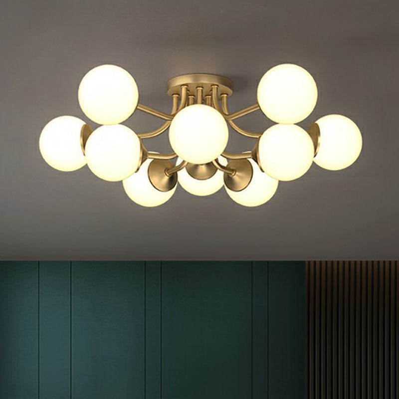 Postmodern Opal Glass Gold Plated Chandelier - Semi Flush Ceiling Light for Living Room