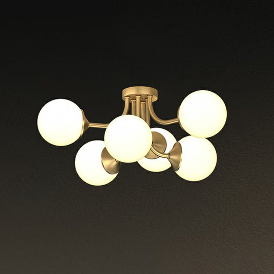 Postmodern Opal Glass Gold Plated Chandelier - Semi Flush Ceiling Light for Living Room