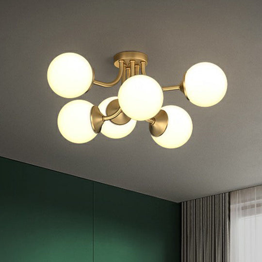 Postmodern Opal Glass Gold Plated Chandelier - Semi Flush Ceiling Light for Living Room