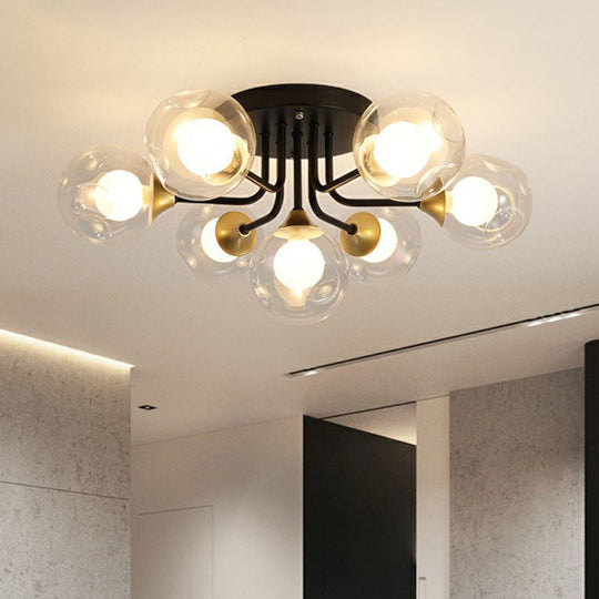 Modern Black Semi-Flush Mount Ceiling Light with Clear and Frosted White Glass Ball - Ideal for Corridors