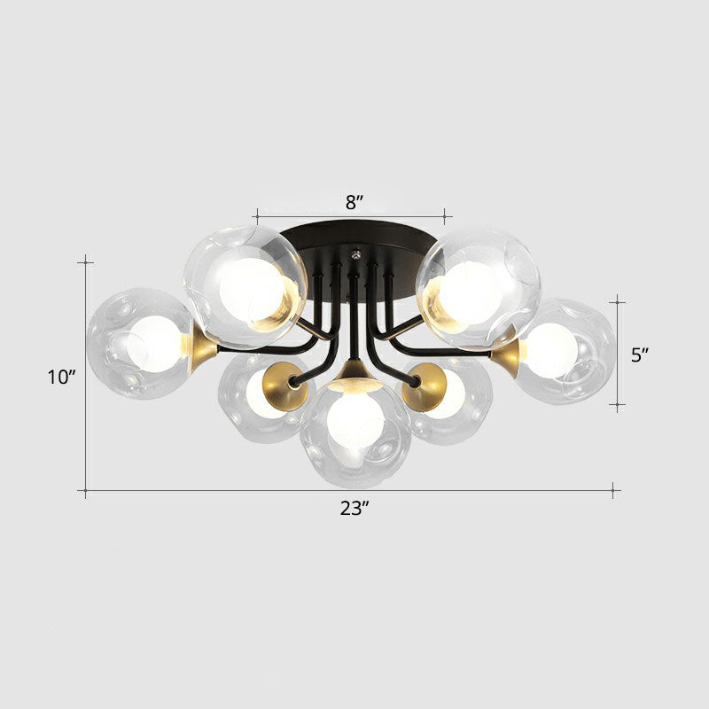 Modern Black Semi-Flush Mount Ceiling Light with Clear and Frosted White Glass Ball - Ideal for Corridors