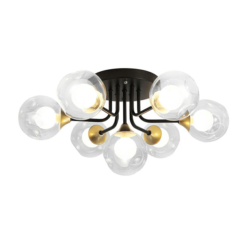 Modern Black Semi-Flush Mount Ceiling Light with Clear and Frosted White Glass Ball - Ideal for Corridors