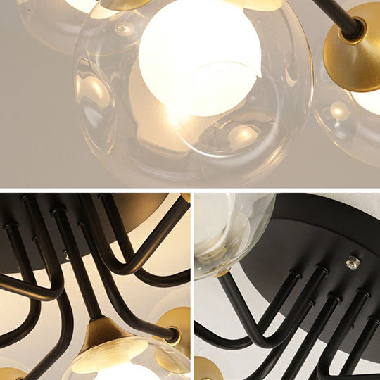 Modern Black Semi-Flush Mount Ceiling Light with Clear and Frosted White Glass Ball - Ideal for Corridors