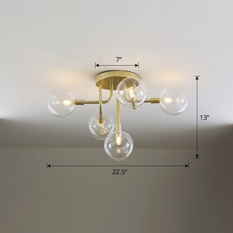 Gold Ceiling Semi-Flush Mount Light For Living Room With Ball Glass Design 5 / Clear