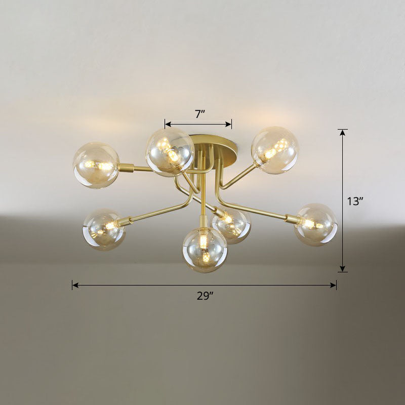 Gold Ceiling Semi-Flush Mount Light For Living Room With Ball Glass Design 7 / Amber