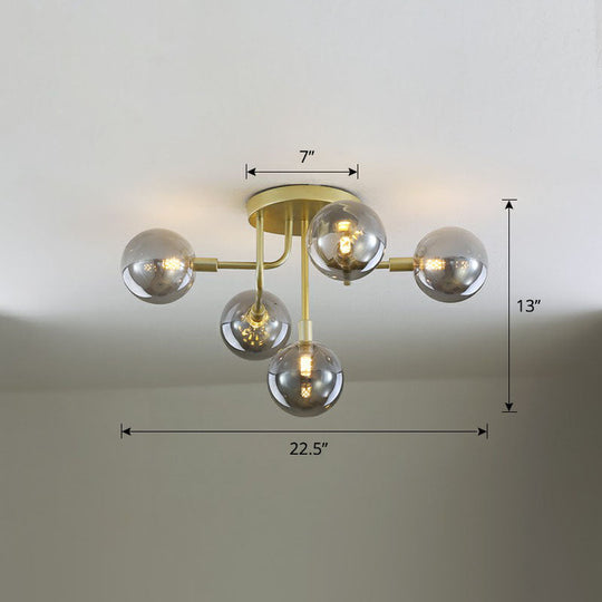 Gold Ceiling Semi-Flush Mount Light For Living Room With Ball Glass Design 5 / Smoke Gray