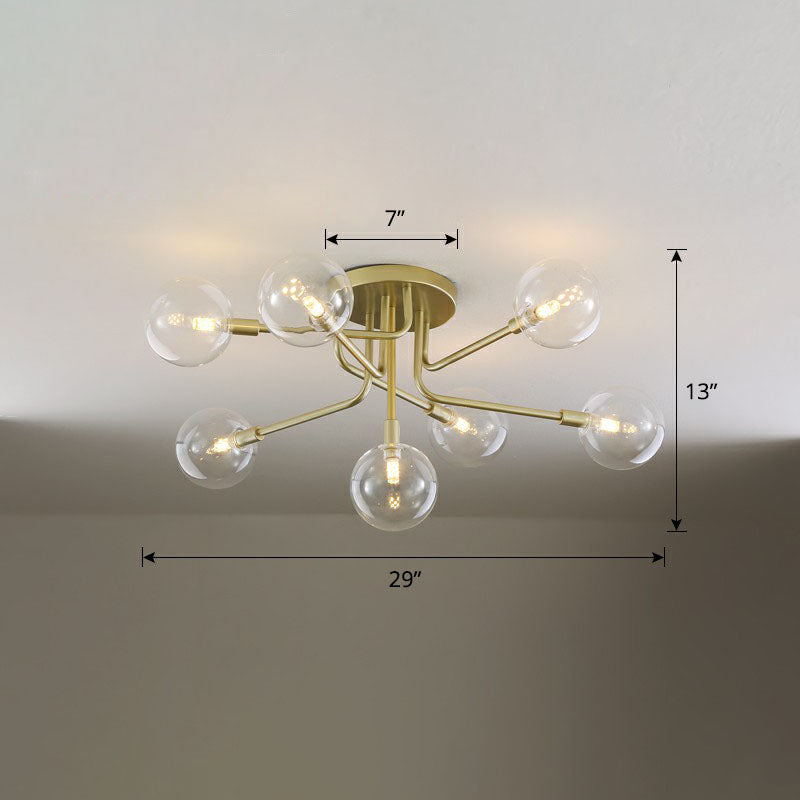 Gold Ceiling Semi-Flush Mount Light For Living Room With Ball Glass Design 7 / Clear