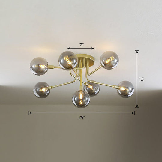 Gold Ceiling Semi-Flush Mount Light For Living Room With Ball Glass Design 7 / Smoke Gray