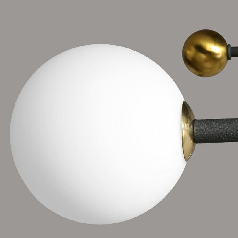 Sleek Cream Glass Ball Semi Mount Ceiling Light With Minimalistic Black And Brass Accents For Dining