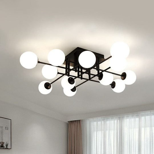 Modern Opaline Glass Ball Flush Mount Light In Black For Living Room