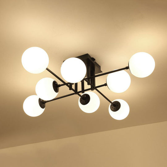 Modern Opaline Glass Ball Flush Mount Light In Black For Living Room 8 /