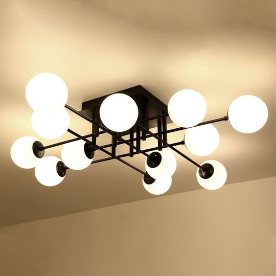 Modern Opaline Glass Ball Flush Mount Light In Black For Living Room 12 /