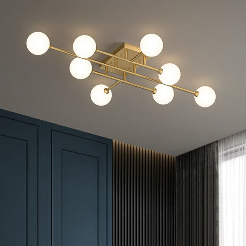 Simplicity Gold Finish Semi Flush Mount Ceiling Light With White Glass Balls