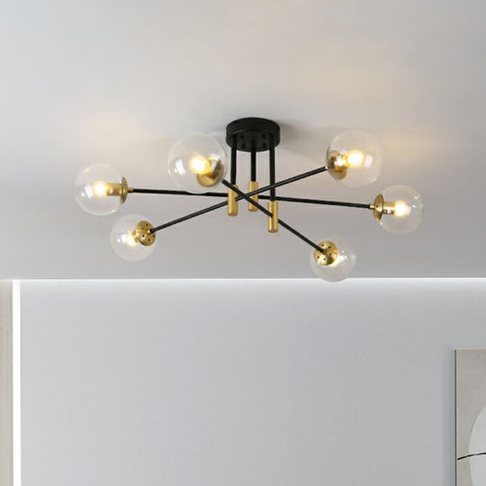 Modern Glass 6-Light Ball Semi-Flush Ceiling Fixture For Bedrooms