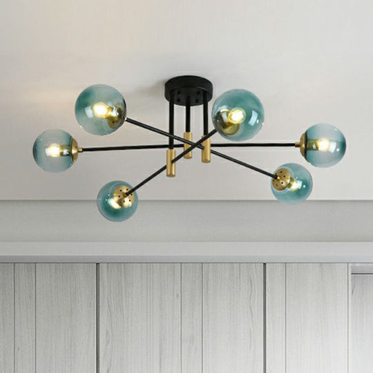 Modern Glass 6-Light Ball Semi-Flush Ceiling Fixture For Bedrooms