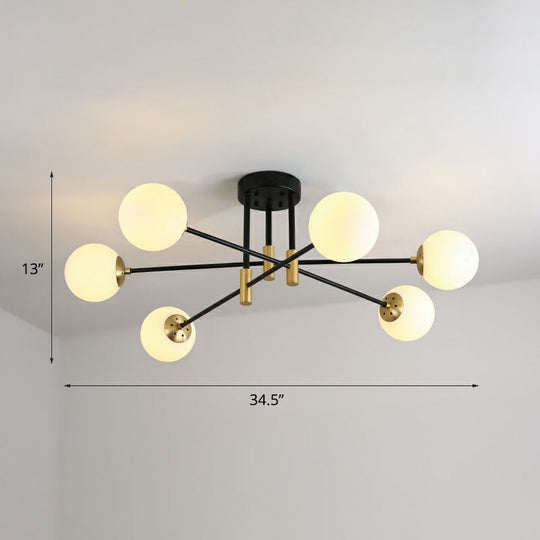 Modern Glass 6-Light Ball Semi-Flush Ceiling Fixture For Bedrooms Cream