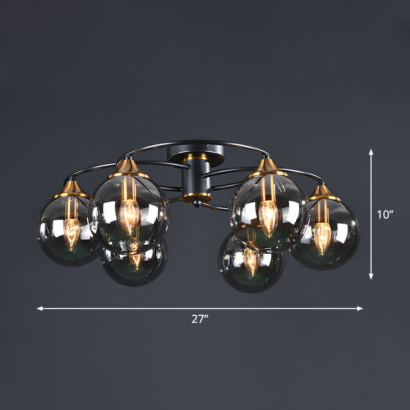 Post-Modern Glass Black Semi Flush Chandelier - Stylish Living Room Ceiling Light 6 / Smoke Gray