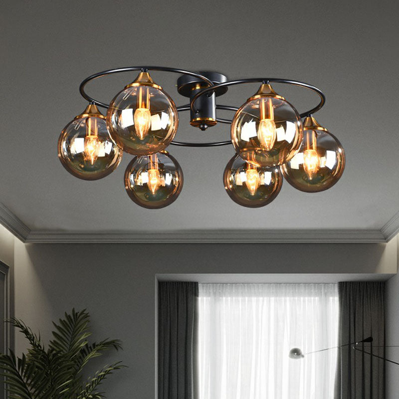 Post-Modern Glass Black Semi Flush Chandelier - Stylish Living Room Ceiling Light