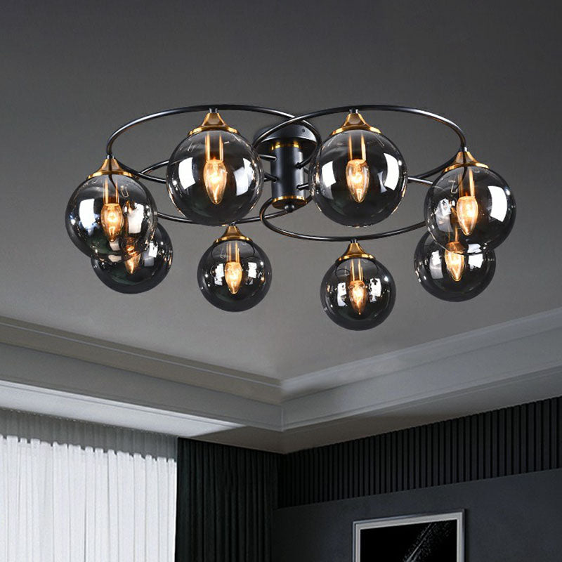 Post-Modern Glass Black Semi Flush Chandelier - Stylish Living Room Ceiling Light