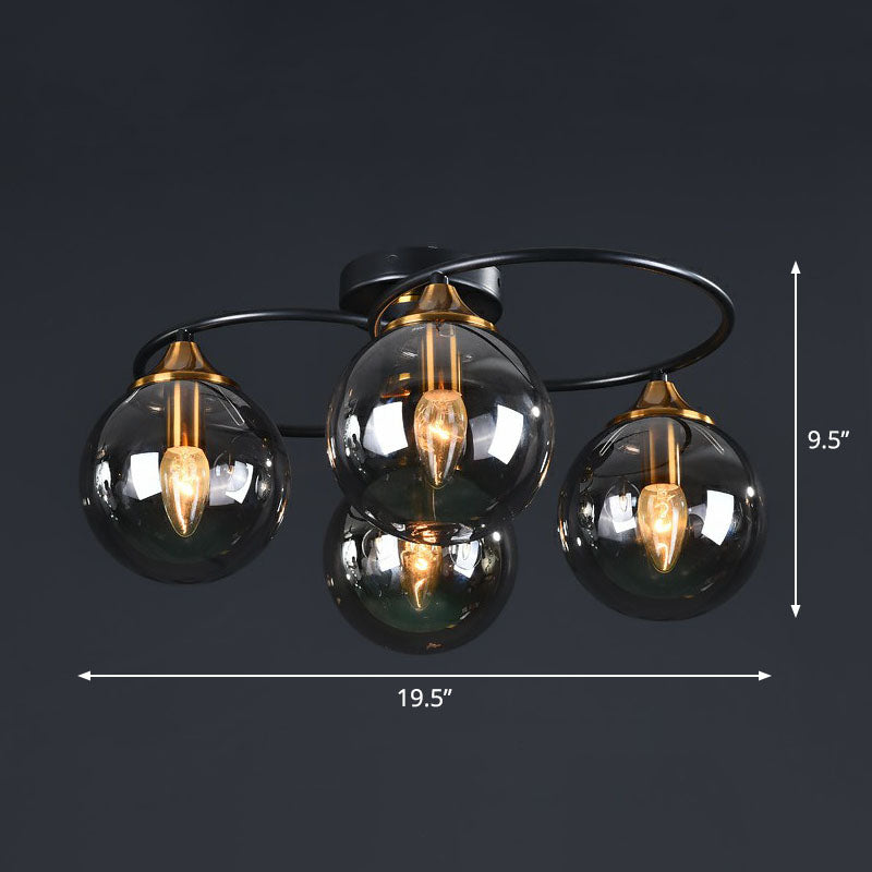 Post-Modern Glass Black Semi Flush Chandelier - Stylish Living Room Ceiling Light 4 / Smoke Gray