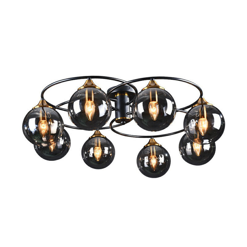 Post-Modern Glass Black Semi Flush Chandelier - Stylish Living Room Ceiling Light