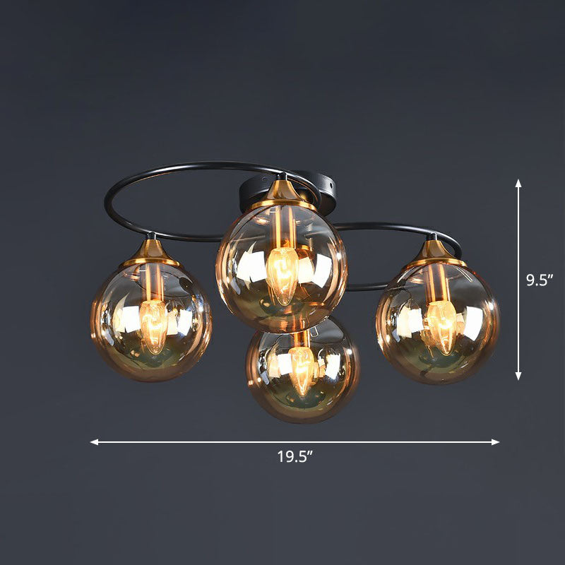 Post-Modern Glass Black Semi Flush Chandelier - Stylish Living Room Ceiling Light 4 / Amber