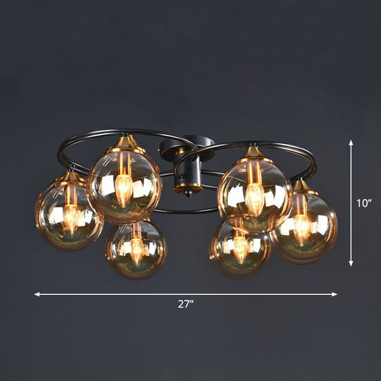 Post-Modern Glass Black Semi Flush Chandelier - Stylish Living Room Ceiling Light 6 / Amber