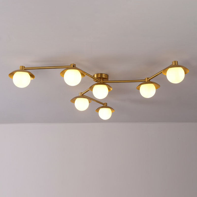 Modern Gold Finish Ceiling Light With Unique Molecule Design And White Glass Shade 7 /