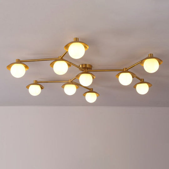 Modern Gold Finish Ceiling Light With Unique Molecule Design And White Glass Shade 10 /