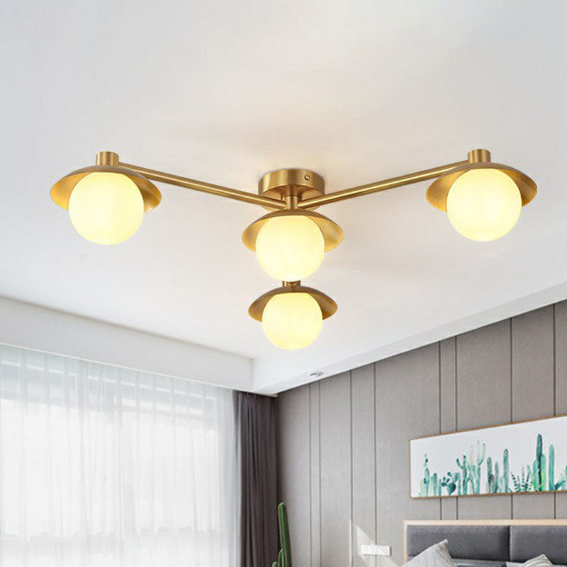 Modern Gold Finish Ceiling Light With Unique Molecule Design And White Glass Shade