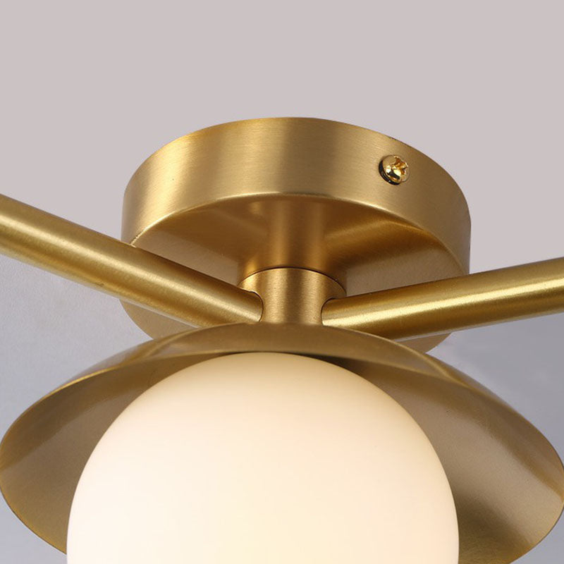 Modern Gold Finish Ceiling Light With Unique Molecule Design And White Glass Shade