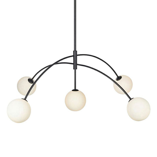 Modern Black Arc-Shaped Suspension Lamp with 5 Head Milky Ball Glass Chandelier - Dining Room Lighting